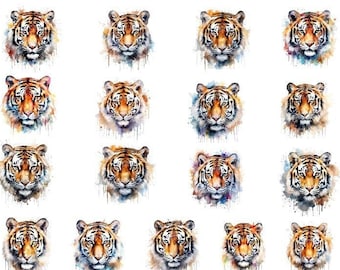 Clipart di tigre ad acquerello, PNG di tigre ad acquerello, Clipart di tigre, PNG di testa di tigre, PNG di animali da safari