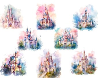 Watercolor Fairytale Castle , Watercolor Princess Castle Clipart, Fairy Tale Castle Clipart, Watercolor Castle, Princess Castle Png
