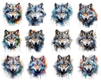 Graffiti Wolf Clipart, Watercolor Wolf Clipart, Wolf Clipart Png, Digital download, Wolf Png