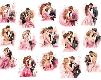 Watercolor Love Couple Clipart, Romantic Couples Watercolor Png, Watercolor Valentines Couples Png, Watercolor Pink Valentines