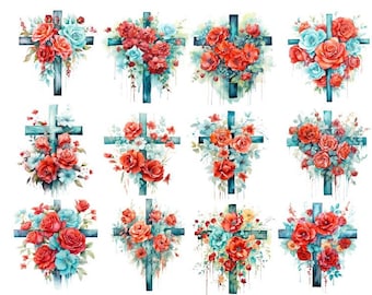 Aquarel bloemen kruis clipart, doopsel kruis png, bloemen kruis clipart png, aquarel bloem kruis png