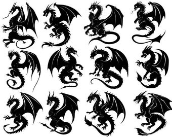 Dragon Svg Bundle, Dragon Vector, Dragon Cut File For Cricut, Dragon Clipart, Sublimation Designs