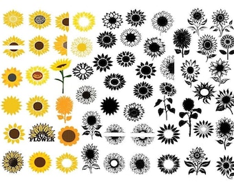 GIRASOL SVG, Paquete de girasol Svg, Imágenes prediseñadas de girasol, Cricut de girasol, Monograma de girasol, Silueta de girasol