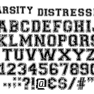 VARSITY DISTRESSED SVG , Grudge Font Svg , Varsity Letters en Cijfers , Digitale Kunst