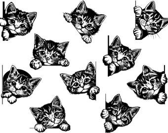 Kikande katt Svg, Kikande kattunge Svg, Katt Clipart, Söt katt Svg, Katt Svg