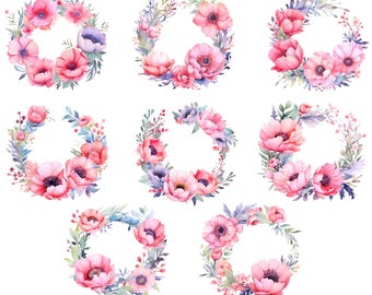 Watercolor Floral Wreath, Pink Flowers Wreath Png, Floral Wreath Clipart, Watercolor Peonies