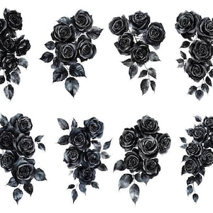 Watercolor Black Gold Clipart, Black Rose Clipart Png, Cute Gothic Rose Png, Gothic Rose Clipart