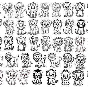 Leão bebê Svg, Leão bebê fofo Svg, Contorno de leão Svg, Clipart de leão, Svg para colorir para crianças, Berçário Svg, Leão Cricut