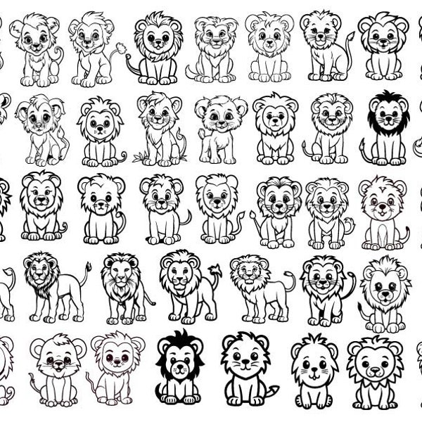 Baby Lion Svg, Cute Baby Lion Svg, Lion Outline Svg, Lion Clipart, Kids Coloring Svg, Nursery Svg, Lion Cricut