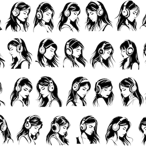 Menina Com Fones De Ouvido Svg, Clipart De Música, Vetor De Música, Ouvir Música Svg, Fones De Ouvido Svg