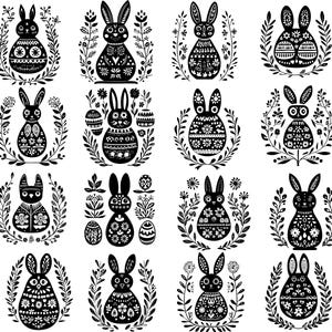 Easter Rabbit Svg, Floral Bunny Svg, Folk Rabbit Svg, Scandinavian Design Svg, Bunny Clipart, Bunny Vector