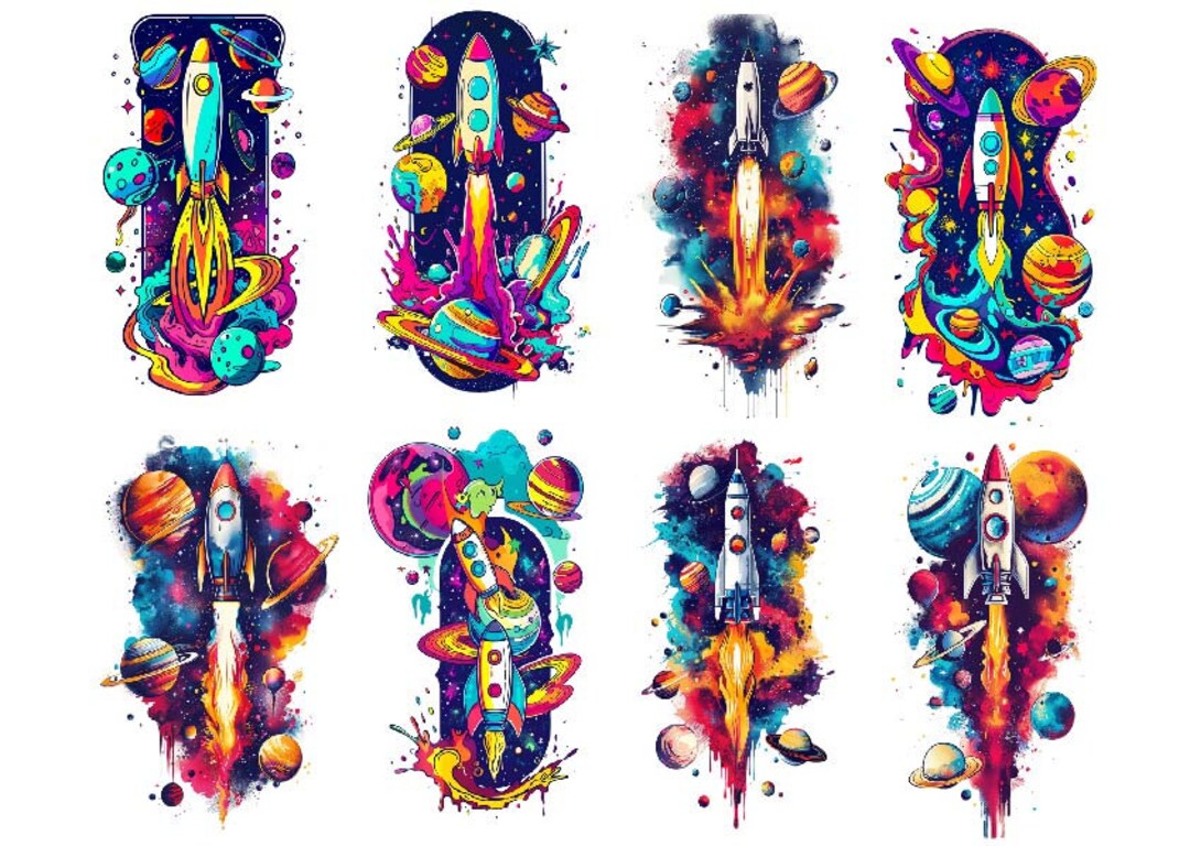 Space Clipart, Watercolor Planets and Rockets, Outer Space and Galaxy ...