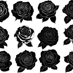 Svart ros Svg, rosbunt Svg, rosvektor, rosclipart, blomma Svg, rosklippfiler för Cricut
