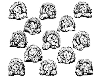 Lion Svg Bundle, Sleeping Lion Svg, Lion Clipart, Lion Head Svg, Lion Cut Files For Cricut, Lion Vector
