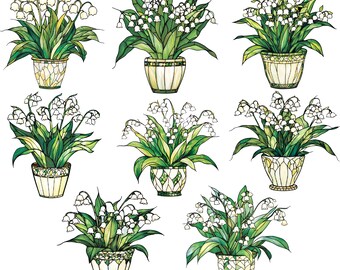 Lirio de los valles en acuarela, flores de vitral, imágenes prediseñadas de lirio de los valles, imágenes prediseñadas de flores blancas