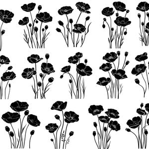 Coquelicots Svg, Svg fleur de pavot, Clipart pavot, Poopy couper fichier pour Cricut, vecteur de Poopy, pavot dessiné à la main Svg