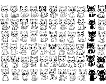 Cute Cartoon Cats SVG, Cartoon Cats Bundle Svg, Funny cat svg, Cute Cats Svg, Cats Clipart, Kids Coloring Svg, Cats Cut Files For Cricut