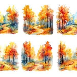 Watercolor Fall Clipart, Autumn Watercolor Png, Autumn Scene Clipart, Fall Landscape Png, Watercolor Fall Leaves