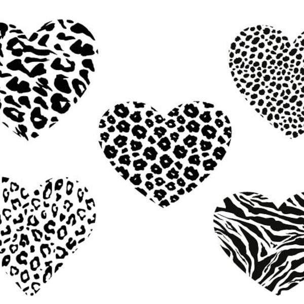 HEARTS SVG , Leopard Print Heart Svg , Valentines Day Svg , Animal Print Hearts Svg , Animal Print Clipart , Hearts Cricut