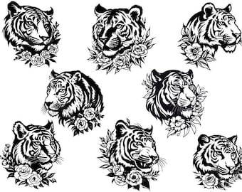 Tiger Bundle Svg, Tiger Clipart, Tiger Cut Files For Cricut, Floral Tiger Svg, Tiger Vector