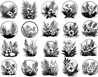 Plantes tropicales Svg, Svg tropical, Svg feuille tropicale, Clipart tropical, Svg floral jungle, vecteur de plantes