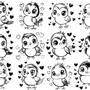 Uccelli carini Svg, Clipart di uccelli, File di taglio di uccelli per Cricut, Vettore di uccelli, Uccelli dei cartoni animati Svg, San Valentino Svg
