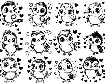 Cute Birds Svg, Birds Clipart, Birds Cut Files For Cricut, Birds Vector, Cartoon Birds Svg, Valentines Svg