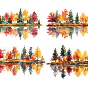 Watercolor Autumn Forest Clipart, Autumn Forest Landscapes Png, Fall Landscapes Clipart, Autumn Clipart, Fall Trees Clipart