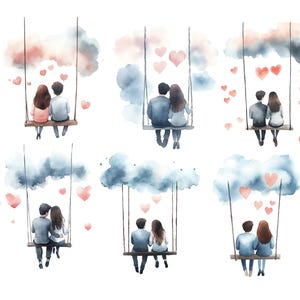 Watercolor Cute Couple Clipart, Watercolor Valentines Couple Png, Valentine&#39;s Day Clipart, Fairytale Love Clipart Png
