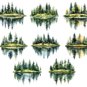 Clipart forêt de pins brumeux, clipart aquarelle forêt de pins, paysage forestier Png, arbres à feuilles persistantes Nature paysage Png