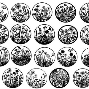 Blumen Kreis geschnitten Datei für Cricut, Blumen Kreis Clipart, Wildblumen geschnitten, Blumen geschnitten Datei
