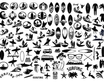BEACH SVG Bundle, SUMMER Svg, Surfing Bundle Svg, Surfing Clipart, Surfing Cut Files For Cricut, Surfing Silhouette, Surfer Svg