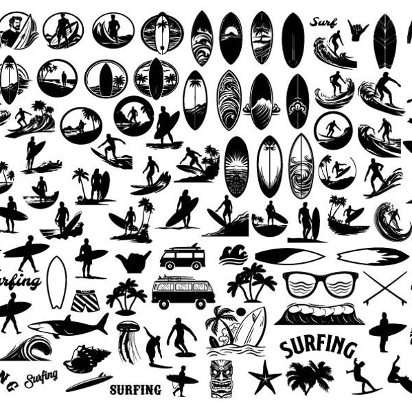 STRAND SVG Bundel, ZOMER Svg, Surfen Bundel Svg, Surfen Clipart, Surfen Cut Files For Cricut, Surfing Silhouette, Surfer Svg