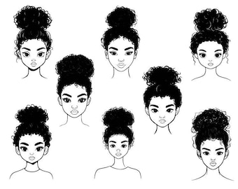 Afro Mädchen geschnitten Datei, Afro Frau geschnitten Datei für Cricut, Afro Frau geschnitten Datei, Afro Frau geschnitten Datei für Cricut, lockiges Haar svg, Mädchen mit Brötchen svg