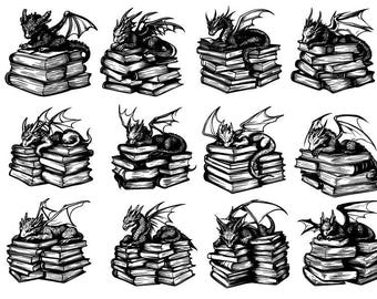 Fantasy Buch geschnitten Datei für Cricut, Cottagecore Buch Drache