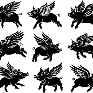 Cerdo volador SVG, Cerdo lindo SVG, Clipart de cerdo, Archivos de corte de cerdo para Cricut, Vector de cerdo, Cerdo con alas SVG
