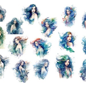 WATERCOLOR MERMAIDS , Mermaids Bundle Png, Watercolor Mermaid Clipart, Mermaid Clipart , Mermaids Png