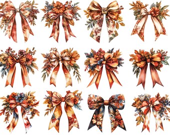 Watercolor Fall Clipart, Autumn Bow Png, Autumn Watercolor, Fall Bows Clipart, Autumn Clipart
