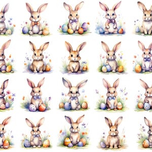 Clipart lapin de Pâques aquarelle, clipart oeuf de Pâques aquarelle, clipart printemps, Clipart Pâques, Floral Bunny Png