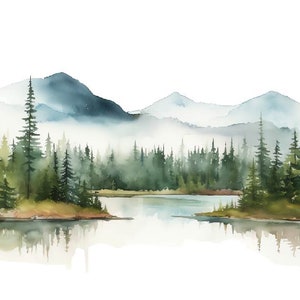 Akvarell berg Clipart, akvarell nationalpark png, berg Clipart, akvarell skog Clipart bild 2
