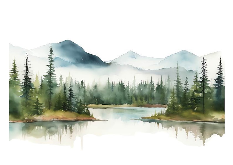 Akvarell berg Clipart, akvarell nationalpark png, berg Clipart, akvarell skog Clipart bild 2
