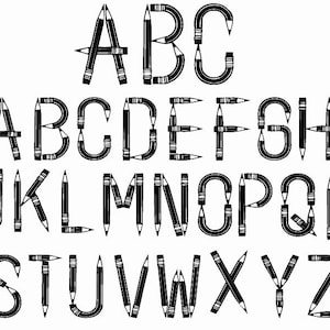 PENCIL FONT SVG , Alfabeto escolar Svg , Cartas escolares , Imágenes prediseñadas de lápiz , Archivos cortados con crayón , Alfabeto de lápiz , Archivos Cricut