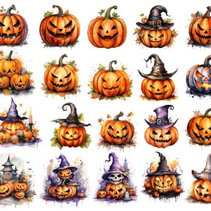 Halloween Pumpkin Clipart, Watercolor Pumpkin Png, Watercolor Jack-O-Lantern, Jack-O-Lantern Png, Spooky Png, Halloween Clipart