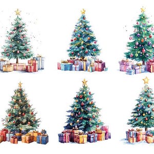 Watercolor Christmas Tree, Christmas Trees Clipart, Watercolor Holidays Png, Watercolor Decorated Christmas Tree, Winter Holidays Clipart
