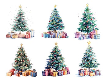Árvore de Natal em aquarela, Árvores de Natal Clipart, Feriados em aquarela Png, Árvore de Natal decorada em aquarela, Feriados de inverno Clipart