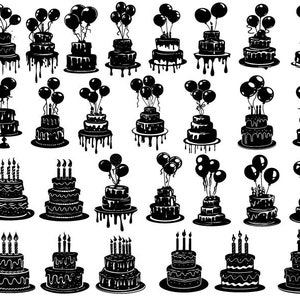 Gâteau d'anniversaire SVG, Clipart de gâteau d'anniversaire, fichiers de coupe de gâteau pour Cricut, Silhouette de gâteau d'anniversaire, vecteur de gâteau