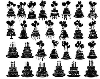 Birthday Cake SVG, Birthday Cake Clipart, Cake Cut Files For Cricut, Birthday Cake Silhouette, Cake Vector