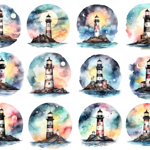 Watercolor Lighthouse Png, Watercolor Beach Clipart, Nautical Clipart, Lighthouse Clipart, Colorful Lighthouse Png