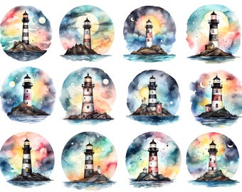 Aquarell Leuchtturm Png, Aquarell Strand Clipart, Nautische Clipart, Leuchtturm Clipart, Bunter Leuchtturm Png