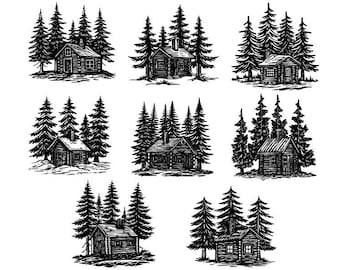 Cabaña de troncos SVG, casa de montaña SVG, cabaña rústica SVG, clipart de cabaña de troncos, archivos de corte de cabaña para Cricut